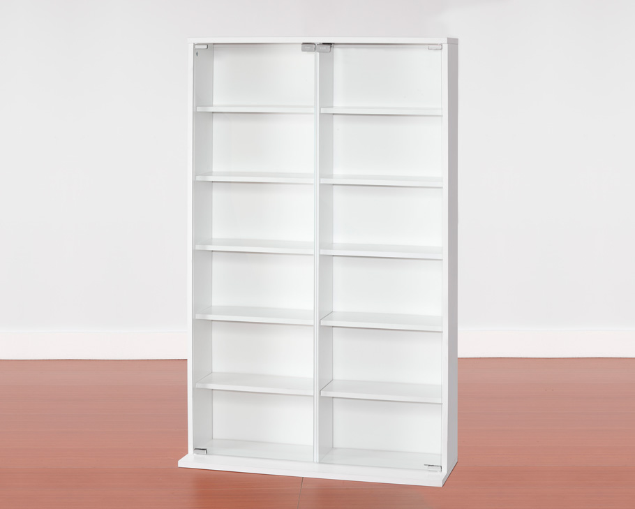 glass-door media shelving unit